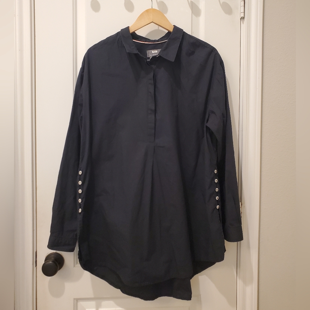 Anthropologie Black Tunic Top Long Sleeve Side Buttons